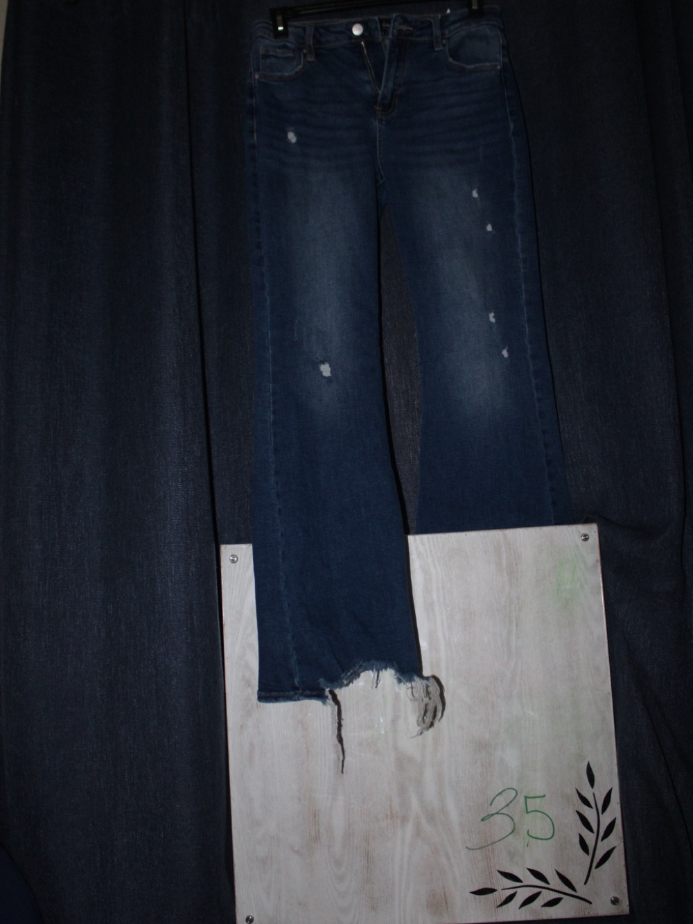 Women's Dark Blue Wide Leg Distressed Jeans